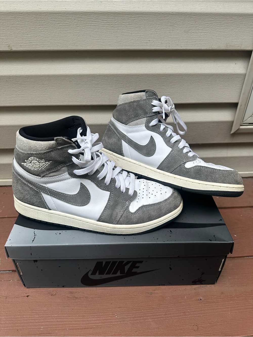 Nike Air Jordan 1 Retro High Gray and White Suede Sneakers